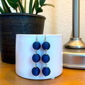 Three tiered Navy Blue Thread wrapped Earrings.